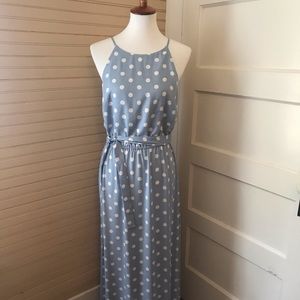 Baby blue and white polkadot summer dress